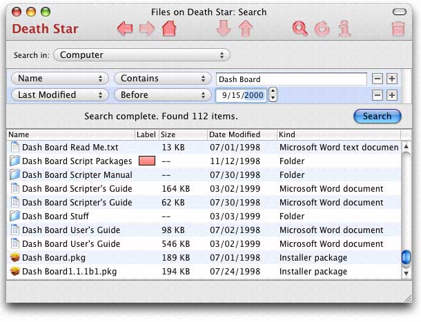 Screen shot: the iGet search window